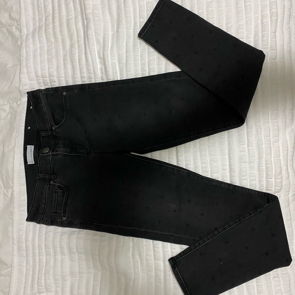 Black polka dot skinny jeans